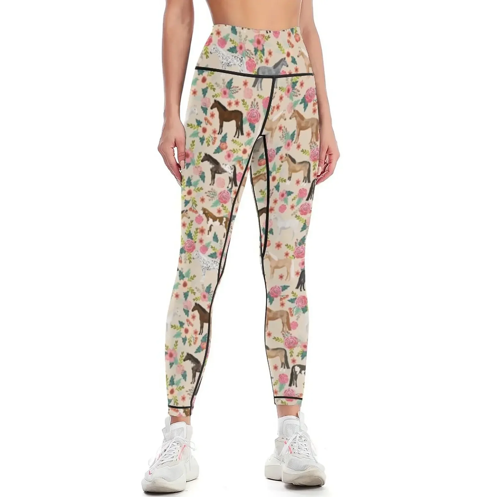 

Horses floral horse breeds farm animal pets Leggings sport set Golf wear gym womans Womens Leggings