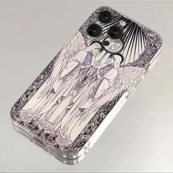 Modny biały anioł przezroczysty miękki futerał na iPhone 15 14 13 12 11 14 Pro Max XS XR SE 7 8 Plus luksusowy pokrowiec na telefon Coque