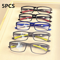 5PCS Sport Style Non-Prescription Reading Glasses Anti-Blue Light Rectangular Full Rim Eyewear, PC Frame Material