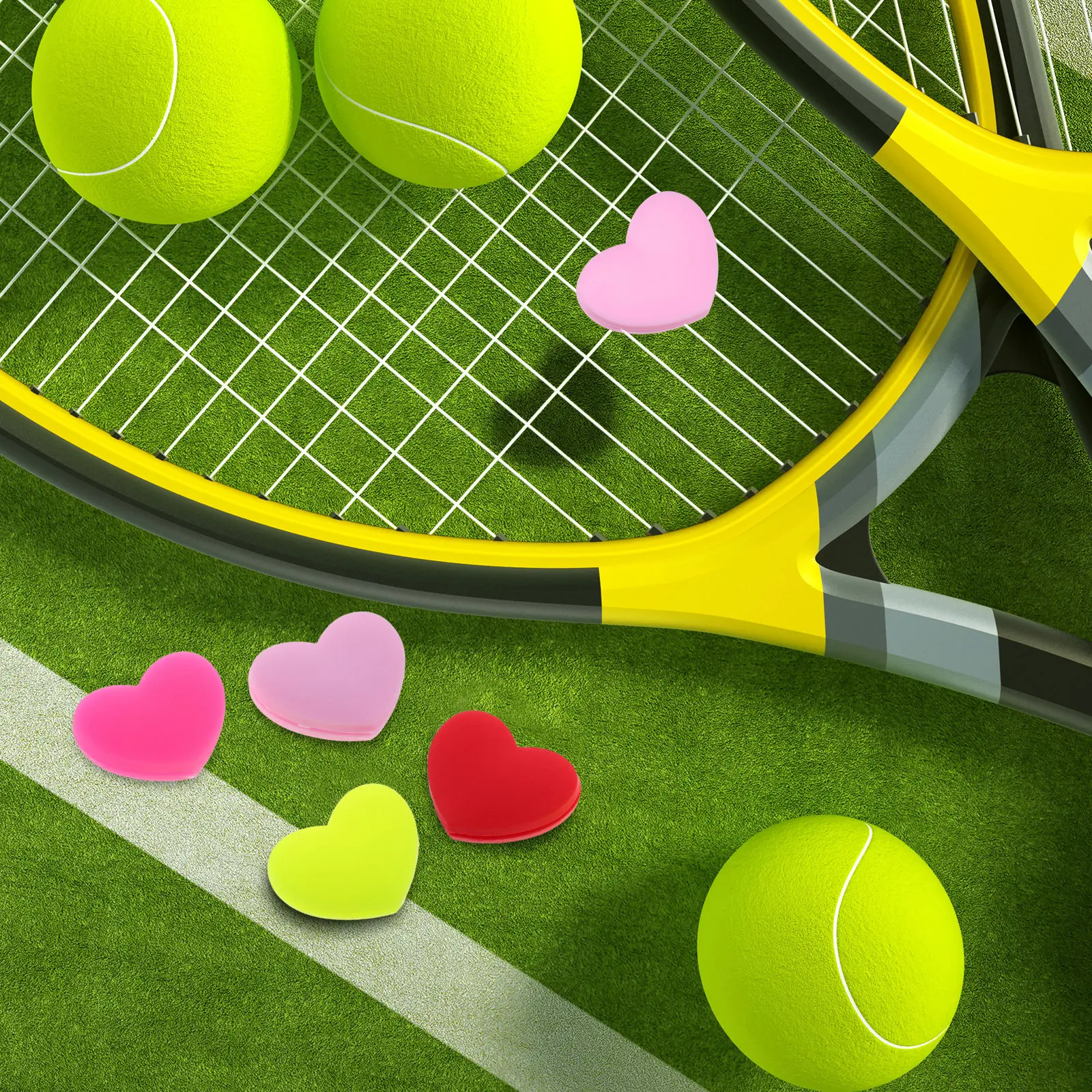 

6Pcs Heart-Shaped Tennis Racket Vibration Dampeners Silicone Shock Absorber Cute Design Reduces String Vibration for Training