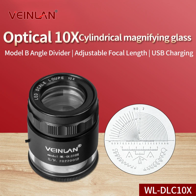 عدسة مكبرة أسطوانية 10X، عدسة مكبرة للمجوهرات مع ضوء LED، عدسة مكبرة مع لوحة مقياس زاوية قابلة للتعديل #1