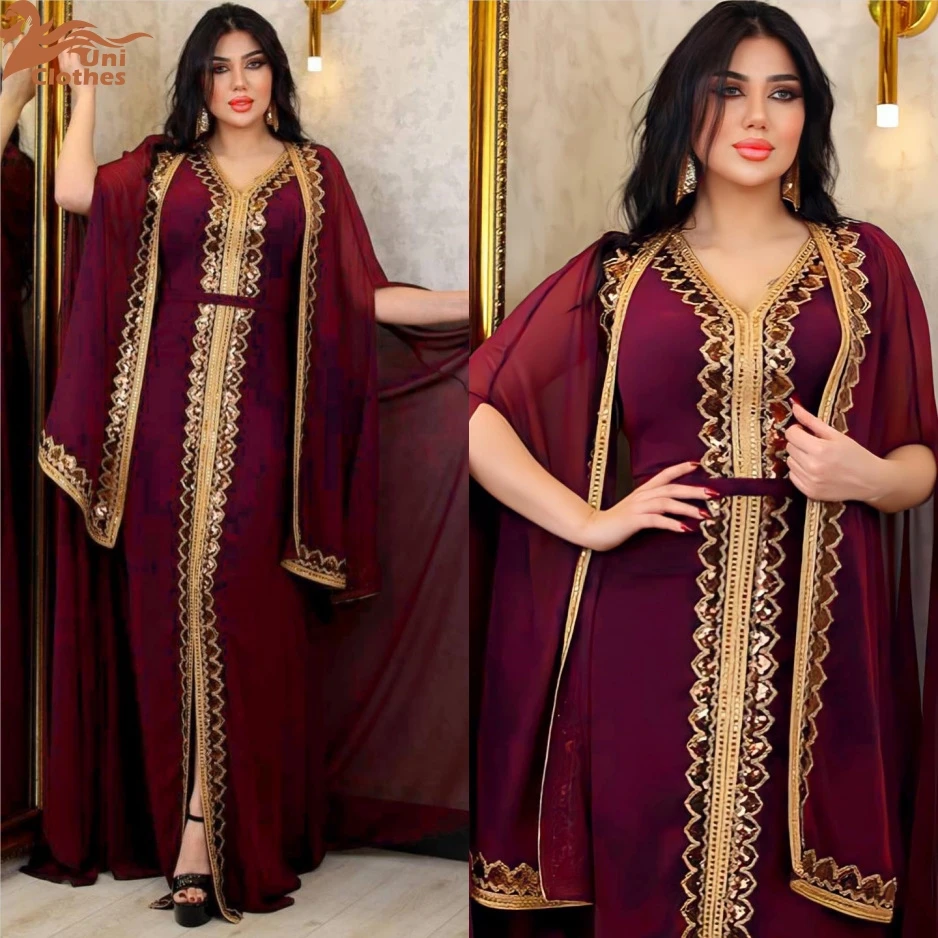 2024 Abayas for Women Dubai Luxury Sequined dress suit two piece set  Muslim Fashion Dress Caftan Wedding Party Occasion 2153