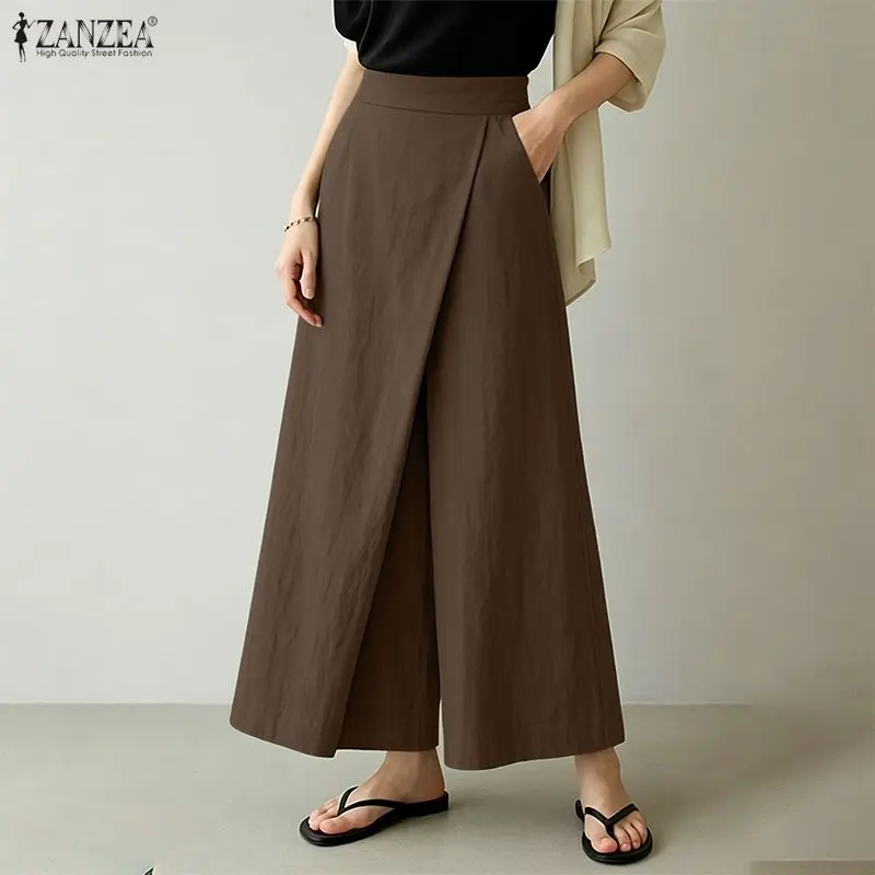 

Summer Spring ZANZEA Women Pants Solid Color Loose Female Wide Leg Pants Casual Long Trousers Streetwear Fashion Bottoms