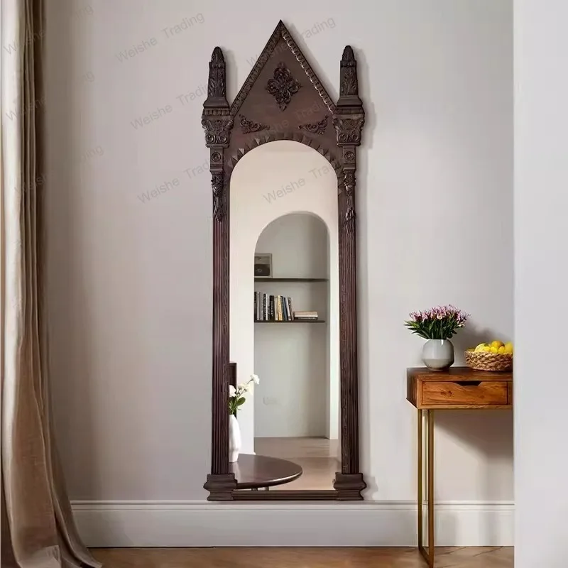Retro full-body mirror wall-mounted home special-shaped floor-to-ceiling mirror living room fitting mirror