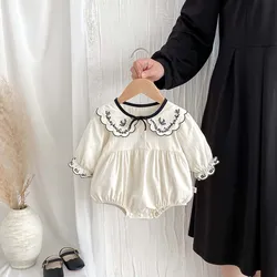 INS new baby girl autumn clothes western-style embroidered lapel lace long sleeve baby thin jumpsuit
