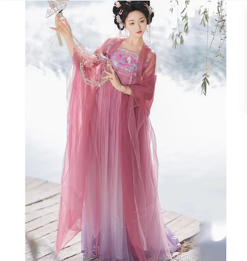 

Пион Цветочный Бог "Hanfu Tang стиль Hezi юбка с рукавами-лепестками тафрированная рубашка с большими рукавами супер фея весенне-летний стиль