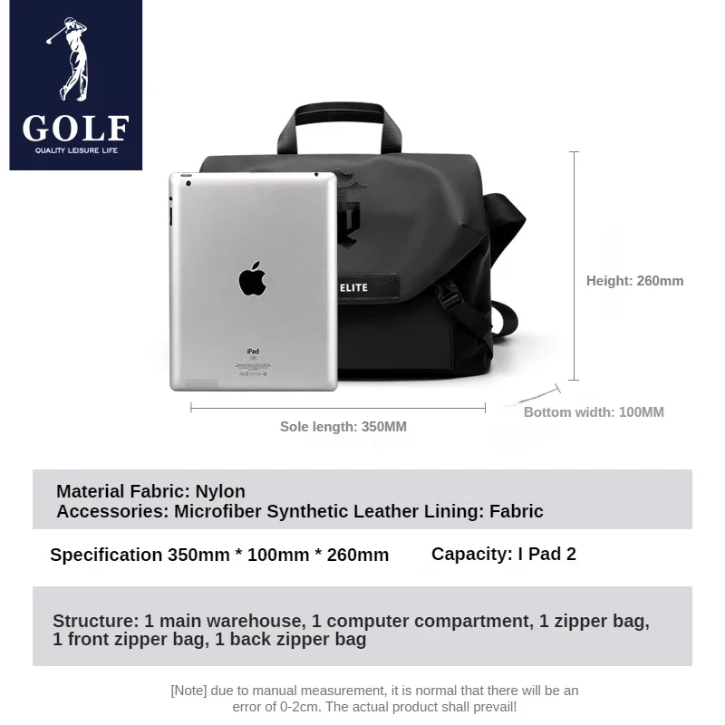 GOLF Crossbody Bag Messenger Fashion Versatile Shoulder Bag Men's Large Capacity Leisure Casual Business Travel Satchel Backpack