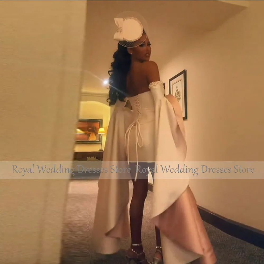 فستان كوكتيل قصير قصير من الساتان الوردي للنساء فستان كوكتيل غمد بدون حمالات مطرز بالخرز مع أكمام قابلة للفصل #2