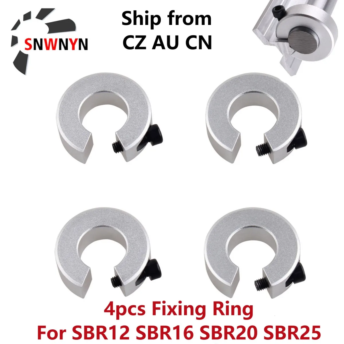 4PCS SBR12/16/20/25mm Linear Rail Shaft Stop Collar Shaft Aluminium Alloy Limit Fixing Ring 3D Parts Fixed Linear Rail Bearing