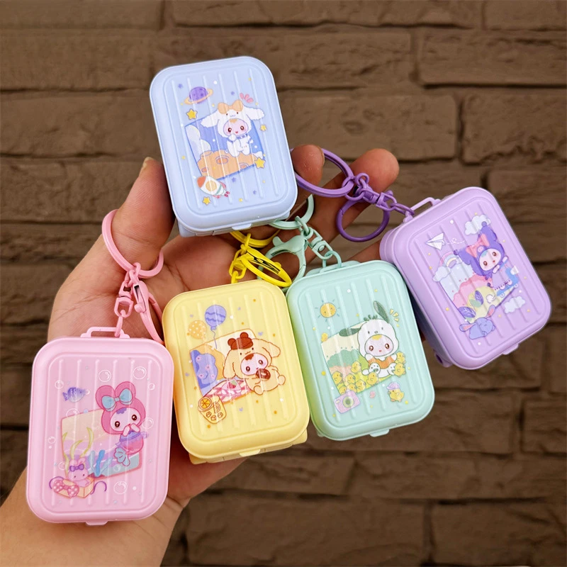 New Creative Sanrio Cartoon Luggage keychain Cute Pochacco Kuromi Melody Kids Handheld Mini Game Console Anime Accessories Gifts