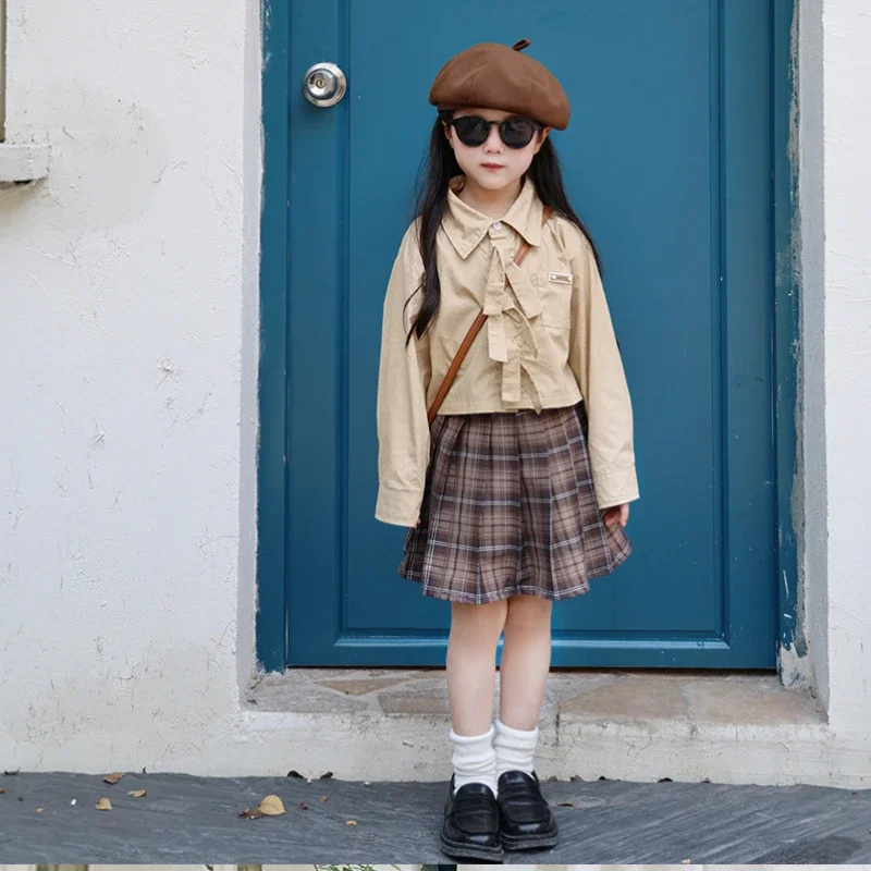 Mom and Daughter Matching Clothes Sets Mother Girls Equal Outfits Mummy and Me Long Sleeve Blouse + Plaid Skirts Two Piece Suit