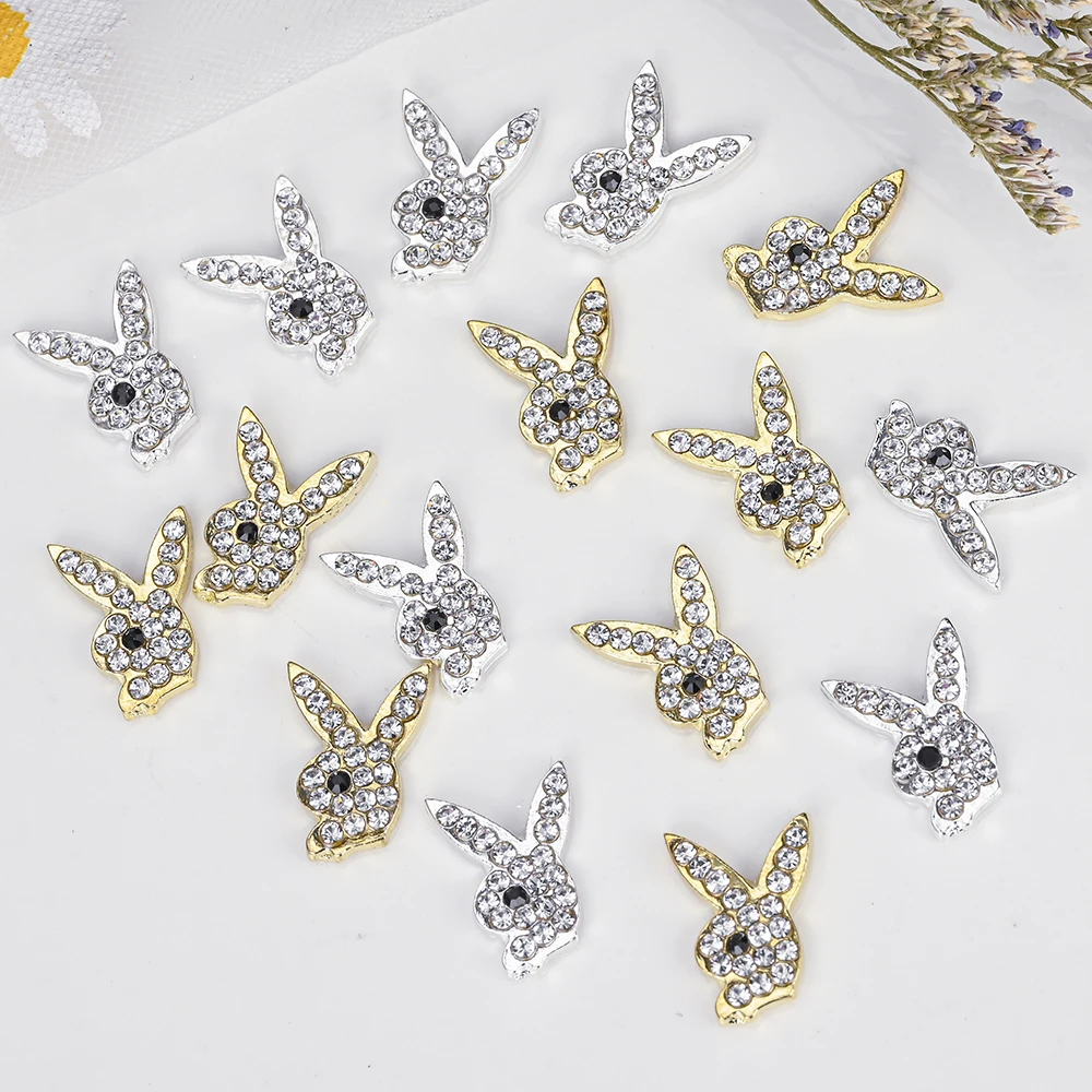 10 szt. Luksusowe ozdoby do paznokci Y2k z pełnymi diamentami, króliczki 3D ze srebrnego stopu, brokatowe cyrkonie, biżuteria do paznokci 10*15mm, dekoracje do manicure
