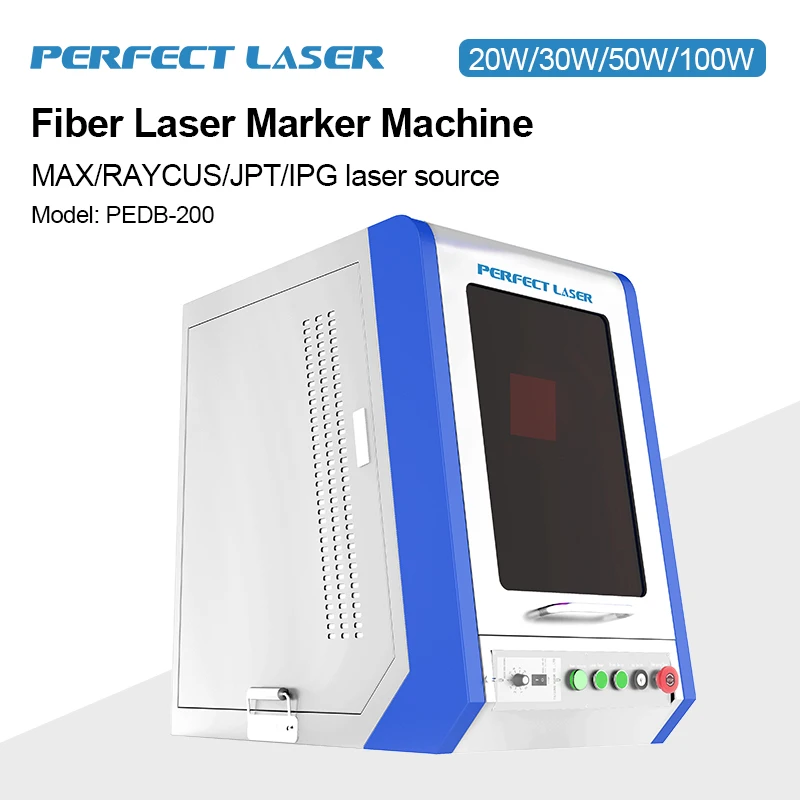 50w 30W 20W Fiber Laser Marking Machine with Enclosed Protection Cover for PVC Plastic Metal Silver Stainless Copper Marker