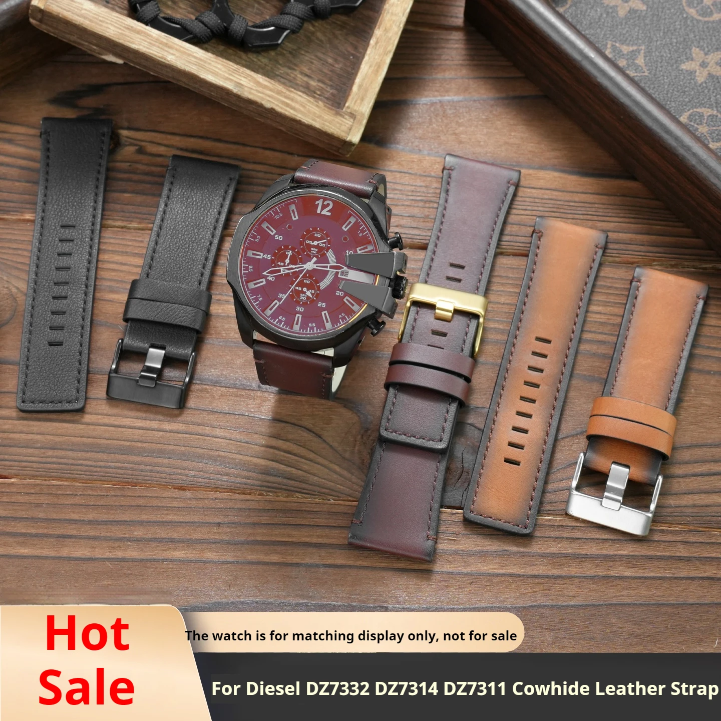 

30mm 26mm 28mm Universal Leather Watch Strap For Diesel DZ4343 DZ4323 DZ7406 DZ4318 Retro Cowhide Leather Watch Band Men's Strap