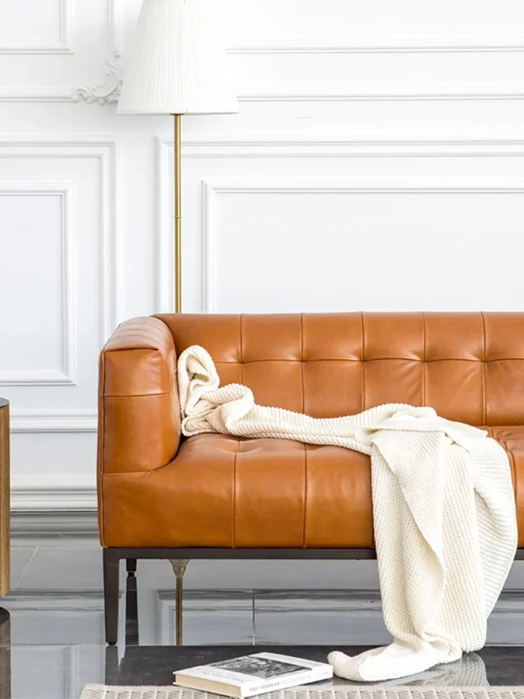 TAO Affordable Luxury Style Three-Seat Leather Sofa Modern First Layer Cowhide Sponge Complete Italian Sofa
