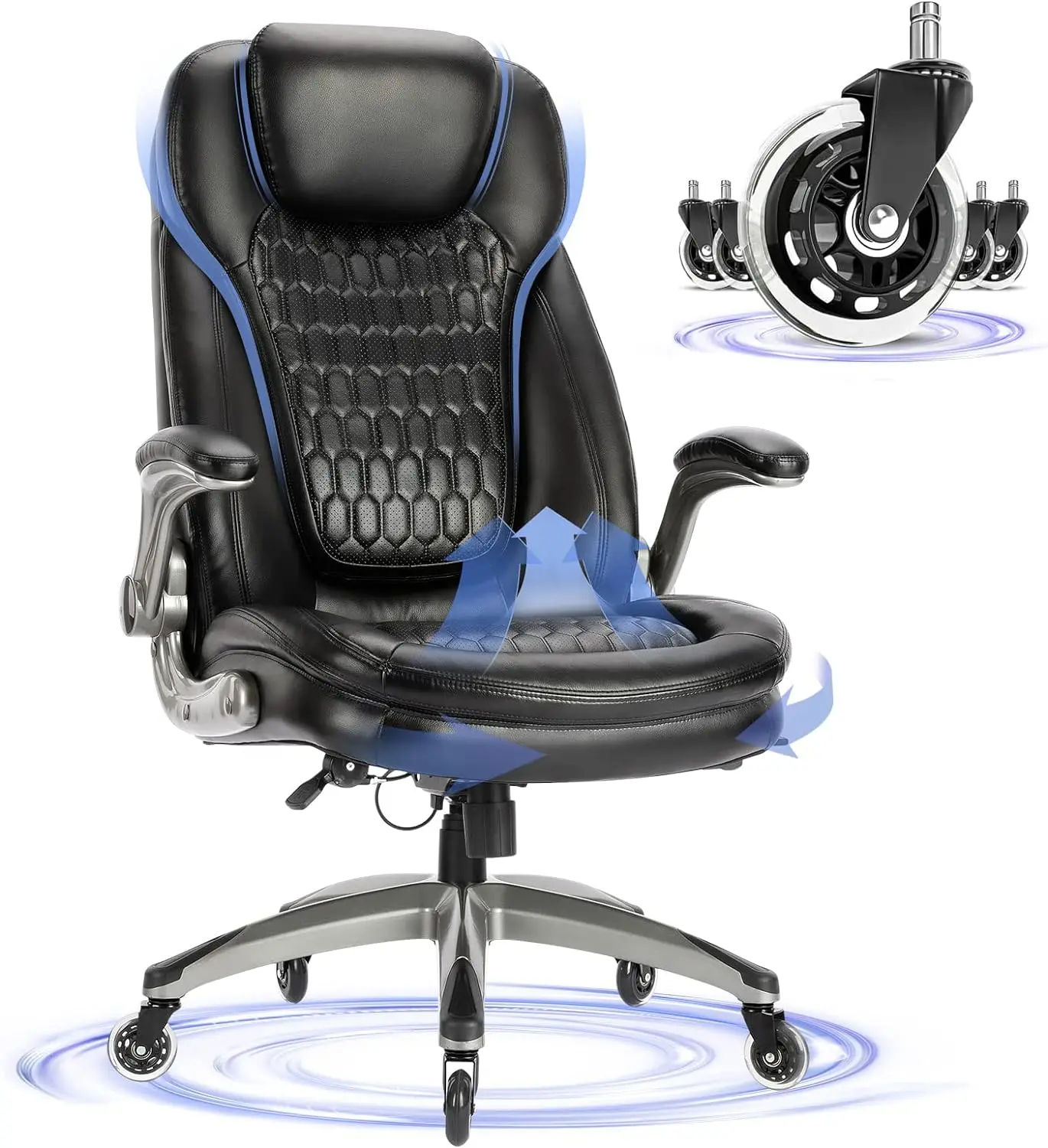 

Office Chair-Ergonomic Computer Desk Chair with Thick Seat for Comfort, High Back Executive Chair with Padded Flip-up Arms