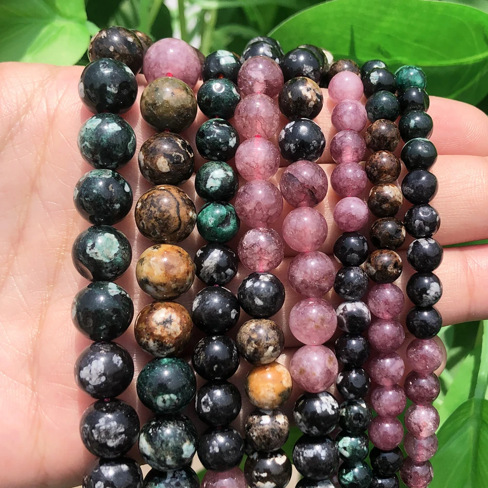 Natural Stone Beads Colorful Tourmaline Round Loose Beads For Jewelry Making DIY Bracelet Earrings Accessories 15''inch 6/8/10mm