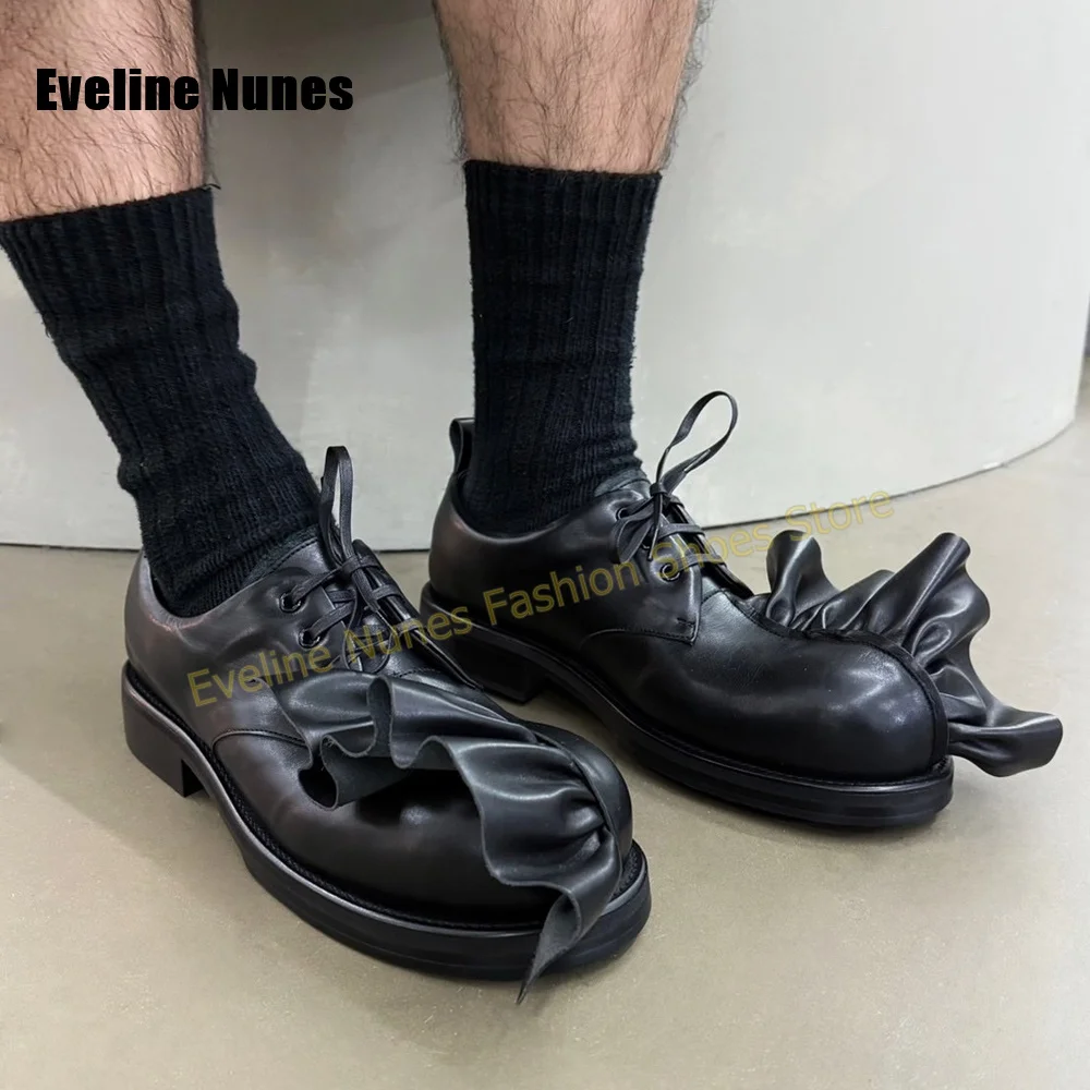 

Y2K Avant Garde Ruched Pumps Round Toe Chunky Heels Solid Lace Up Oxford Shoes Streetwear Footwear Punk Shoes 2026 New Arrivals