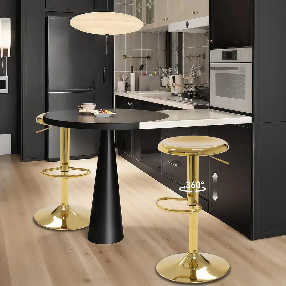 2er-Set höhenverstellbare drehbare Barhocker, modernes Metalldesign, rückenfrei für Kücheninsel oder Pub, Gold