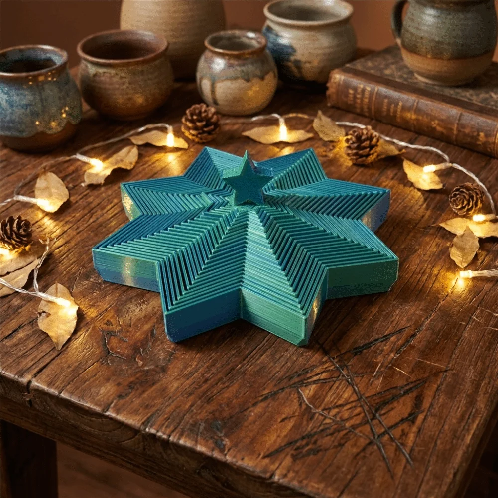 Spiral Octagonal Christmas Tree Spiral 3D Printed Relaxation Fractal Fidget Star Model Stretching Funny Visual Illusion Hexagon