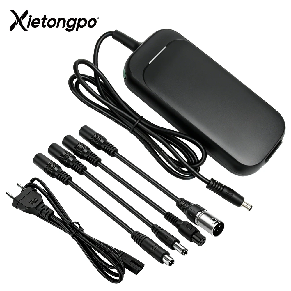 XIETONGPO 42V 2A Lithium-Batterieladegerät für 36V 10S Batteriepack Elektroroller E-Bike Smart CC CV Schnelllade-Netzadapter Ersatzladegerät mit GX12 3-Pin-Flugzeuganschluss 18mm XLR 3-Pin RCA