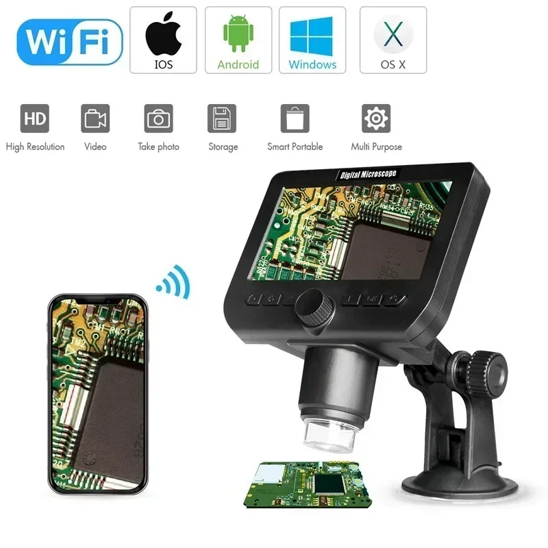 1pc HD WiFi Integrated Industrial Electron Microscope With Screen USB Interface 2 Megapixel Can Enlarge 1000 Times WiFi Receptio