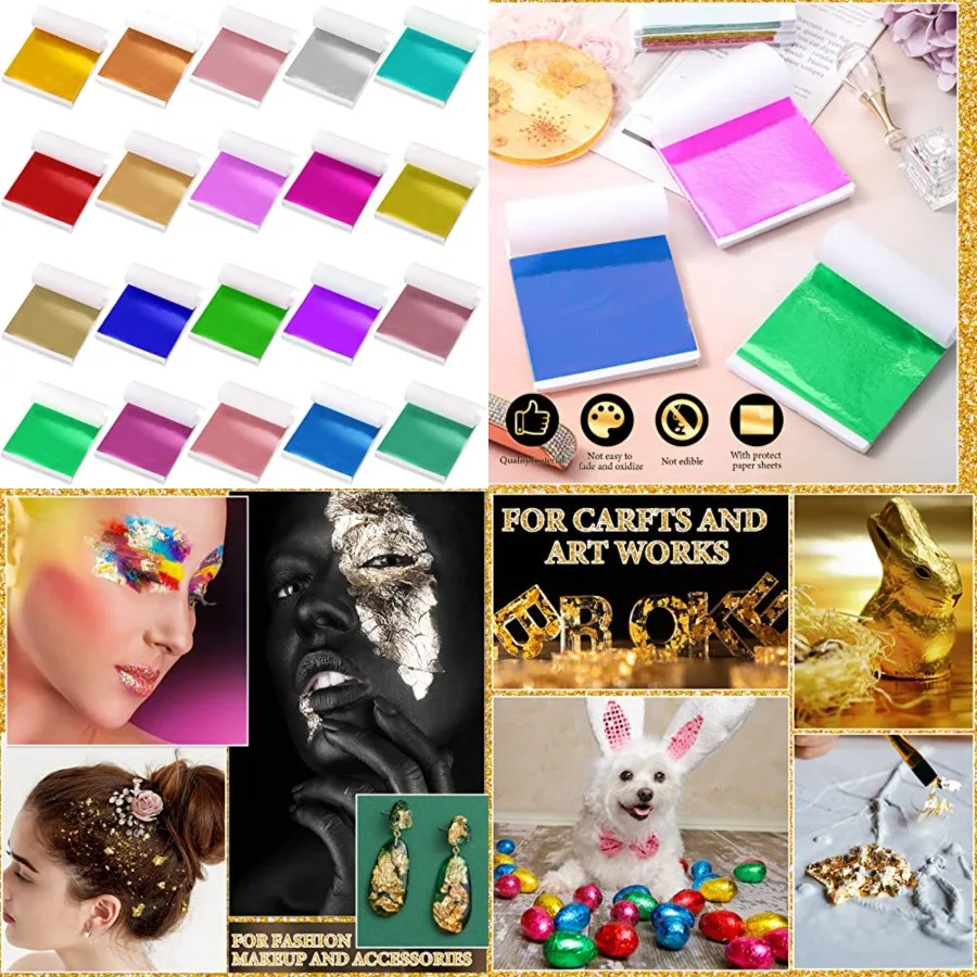 

Sadnyy 1000 Sheets 20 Colors Gold Leaf Sheets Imitation Gold Leaf Paper Metallic Gold Foil Leaf Paper Multi Color for Arts Deco