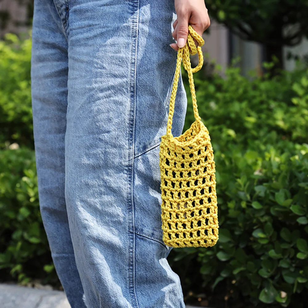 

Mobile phone storage bag, crossbody bag, versatile mini retro handmade woven beach yarn, single shoulder hand-held small bag