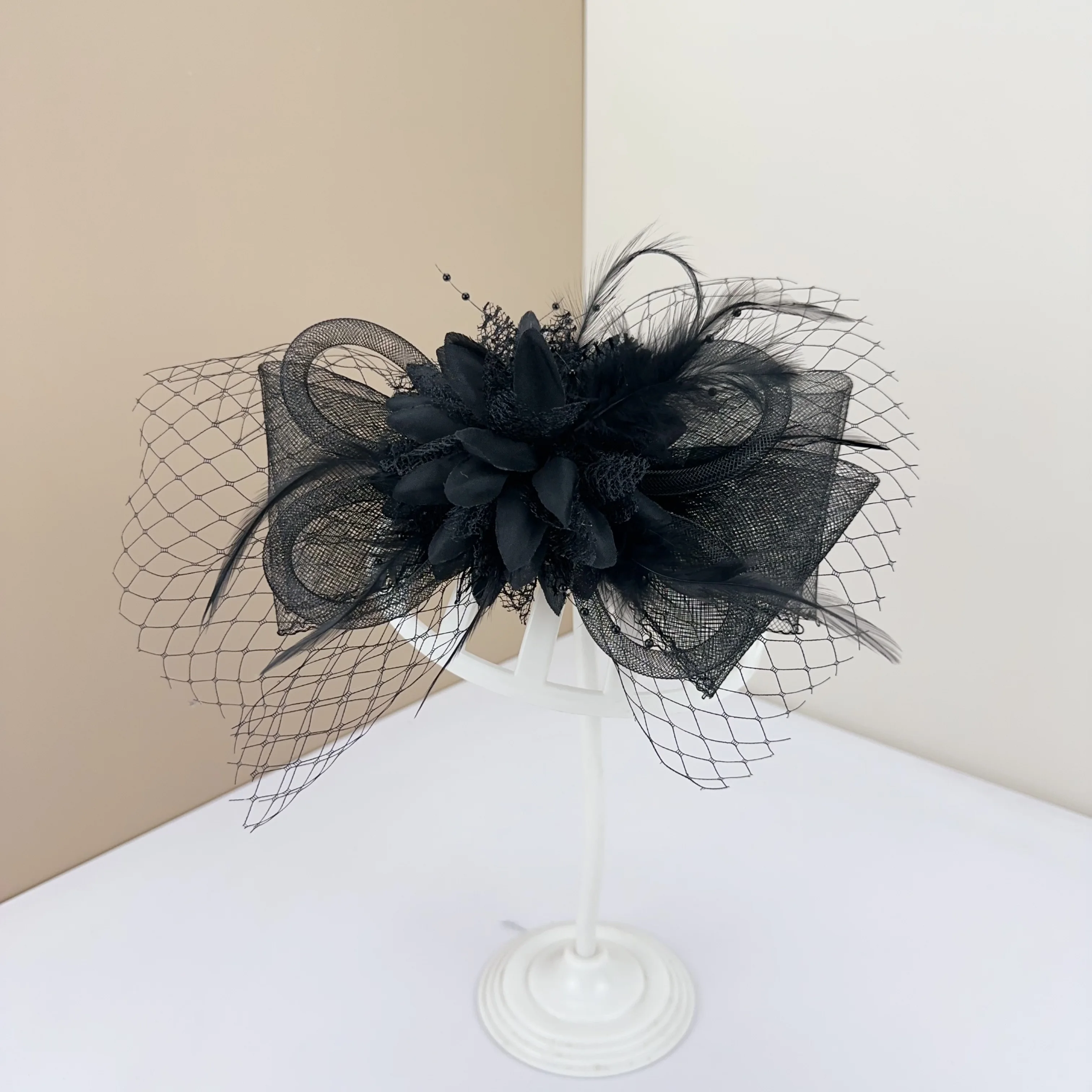

GOHYPDUG Fascinator Hats for Women Cap with Flower Furry Mesh Veils and Hair Clip Party Headwear Headdress