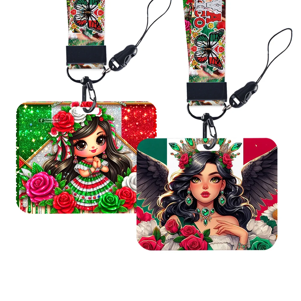 New Arrival Mexican Girls Card Set Cartoon ID Card Protection Case Work Bus Horizontal Card Holder Plastic Keychain Gifts