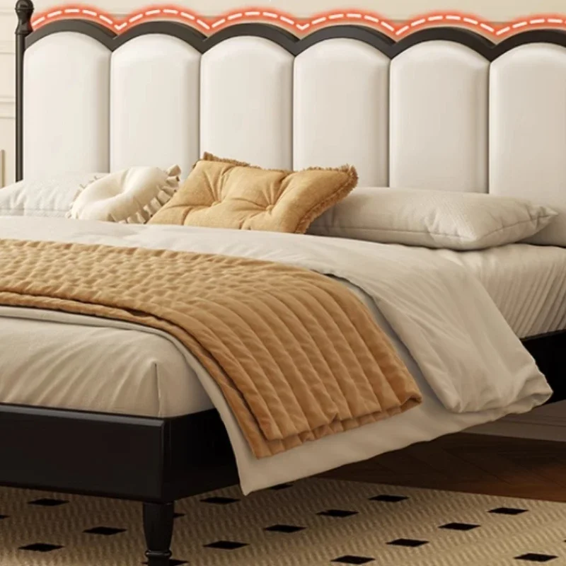 French Solid Wood Simple Bed Antique Bedroom Sleeping Bed Modern Light Luxury Black Leather Square Aesthetics Muebles Furniture