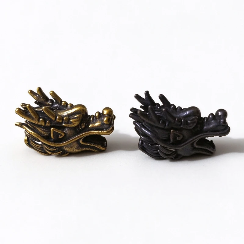 Copper Beast Dragon Head Luckly Mythical Animal Pattern Barrel Beads Knife Pendants Jewelry DIY EDC Tool Paracord Keychains