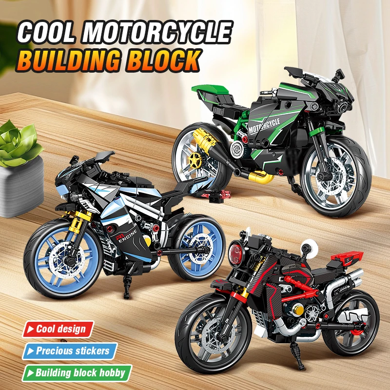 

Retro Motorcycle Building Blocks Technical Moto Car Racing Motobike Vehicle Assembly Brick Toys For Children Gifts Home Ornament