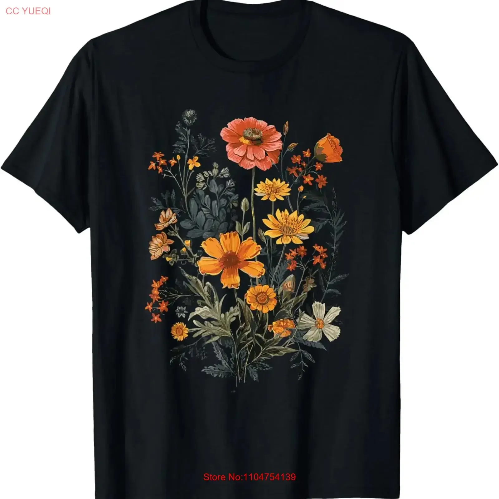 Vintage Flowers Floral Pressed Flower T Shirt vintage Washed Unisex Slightly Stylish streetwear Casual Stretched homme