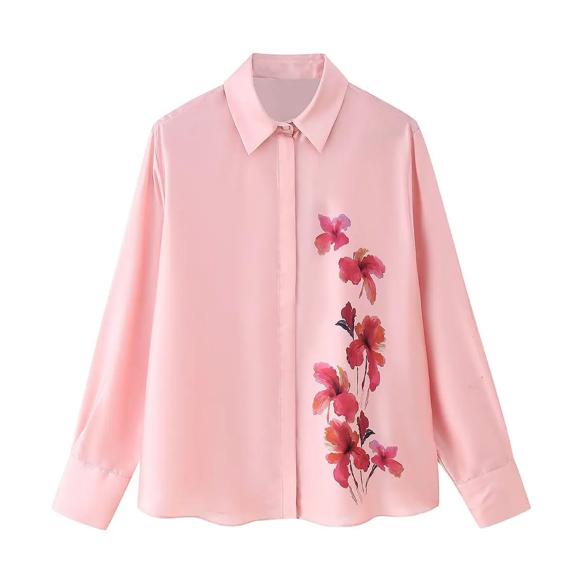 

PB&ZA Women's Long - sleeved Collared Button - front Blouse with Exquisite Floral Print for a Graceful and Fashionable Look