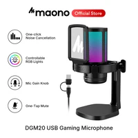Micrófono para juegos Maono DGM20, micrófono USB de condensador RGB con software de reducción de ruido, control de ganancia del micrófono, silenciador de un toque
