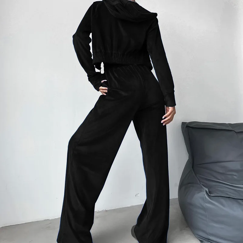 2024 Spring and Autumn juicy cropped hoodie and wide leg pants two-piece velour tracksuit