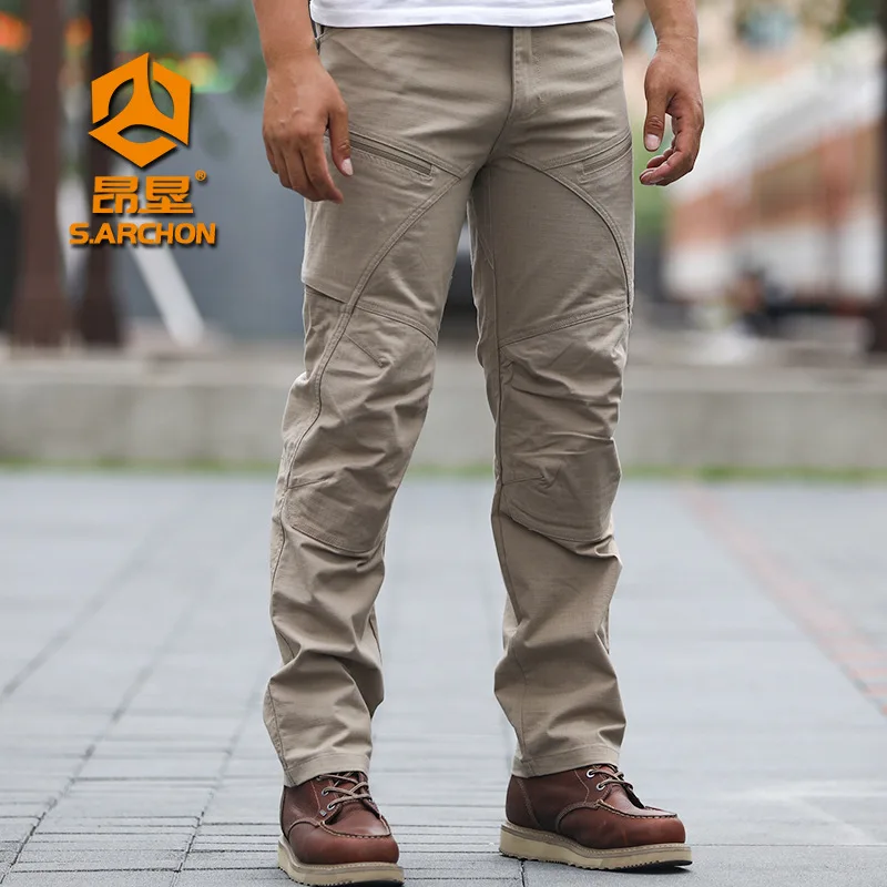 Outdoor Tactical Pants Men's Spring Winter Elastic Loose Multi Pocket Work Trousers Waterproof Training Military Sports Longs