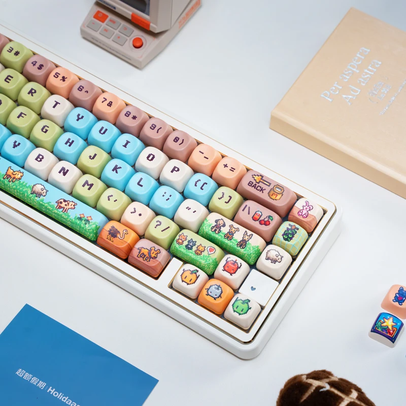 Cartoon Pixel Game PBT Keyboard Keycaps,137 Keys MOA Profile Cute Custom Dye-Sublimation Key Cap For Mechanical Keyboard