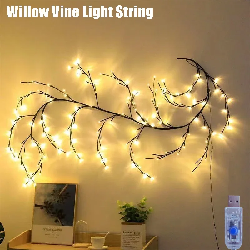 LED String Light Willow Vine Light String USB Plug-in Waterproof Decor Lighting 8 modalità di illuminazione per decorazioni natalizie per interni