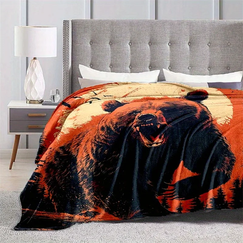 Vivid Grizzly Bear Portrait Throw Blanket Rustic Forest Wildlife Decor Cozy Housewarming Gift