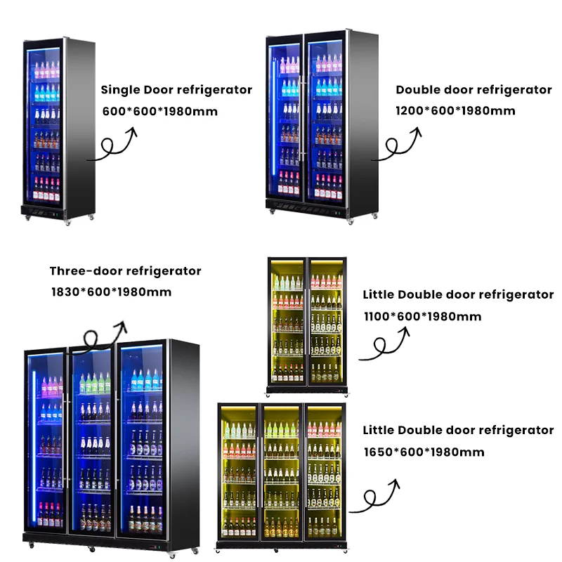 Vetrina per birra e bevande, mobile refrigerato e per la conservazione della freschezza, congelatore commerciale per liquori a tre ante