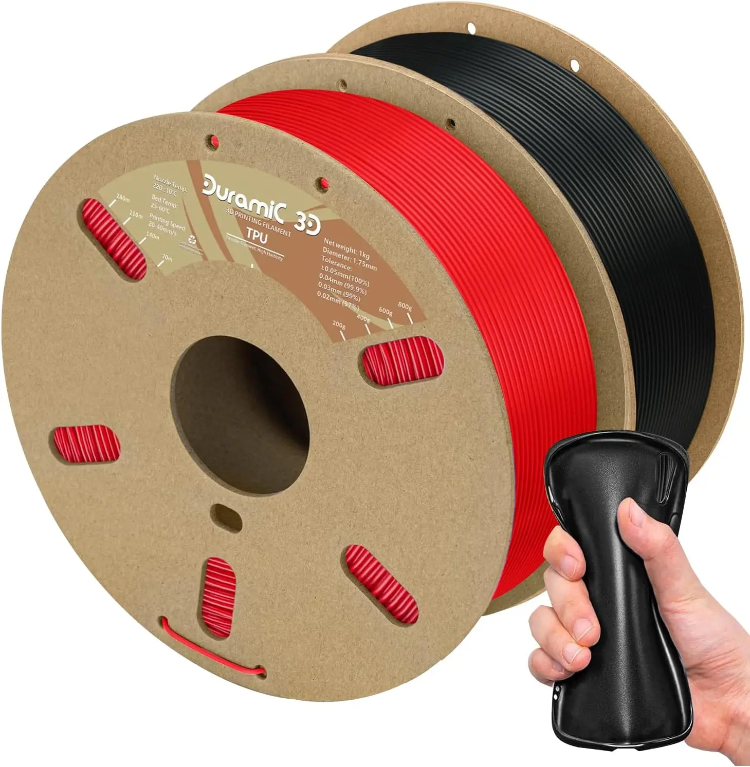 

3D TPU Filament 1.75mm Black Red 2 Pack, Flexible 95A Soft 3D Printing Filament 1kg Spool, Dimensional Accuracy +/- 0.05mm
