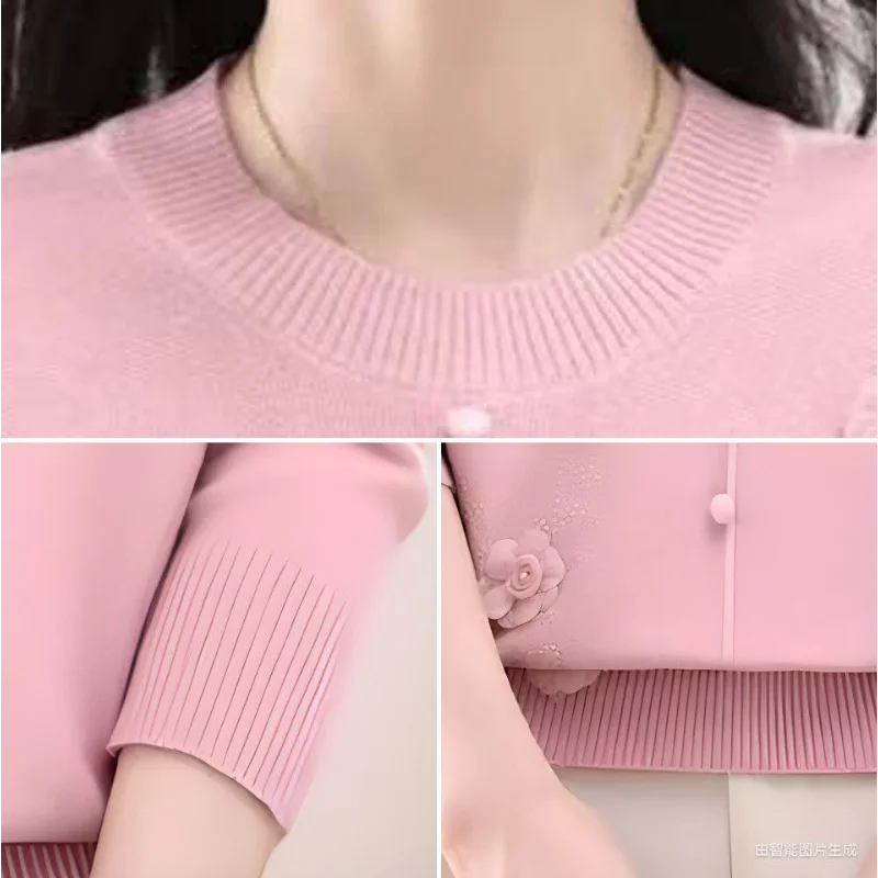 Maglione ricamato alla moda lavorato a maglia nuovo da donna autunnale Top base ampio a maniche lunghe