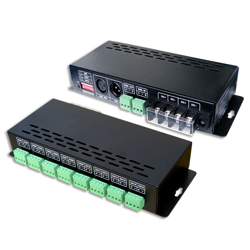 

LTECH LED DMX-PWM CC Decoder;DC12-24V 16 Channel Constant Current Output Strip Ribbon DMX512 Controller XLR-3 RJ45 DMX Slave