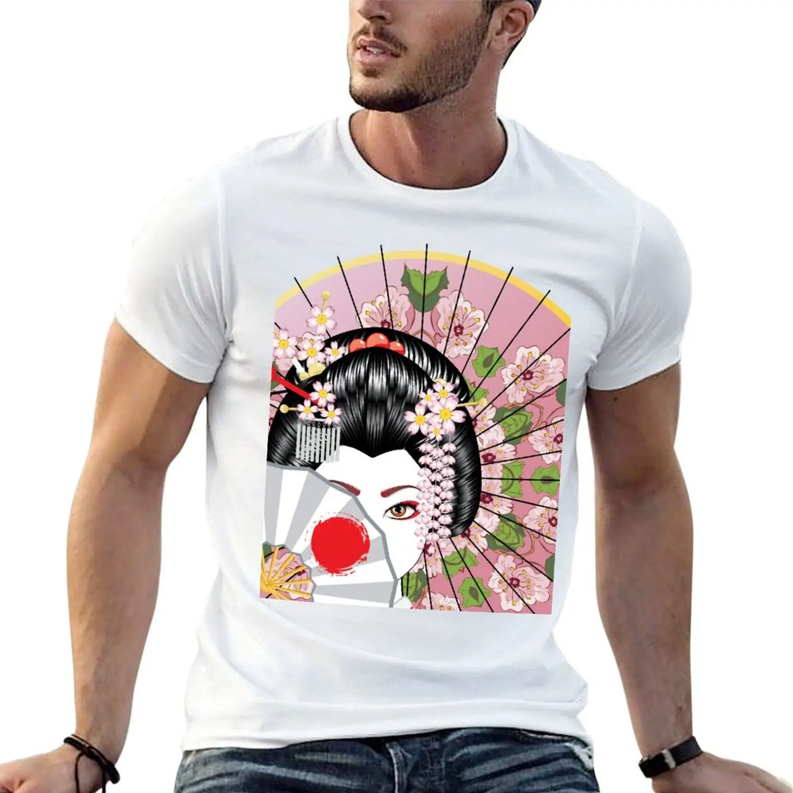 

Geisha with Fan T-Shirt t shirts for man pack cotton man t shirt heavy cotton T-Shirt
