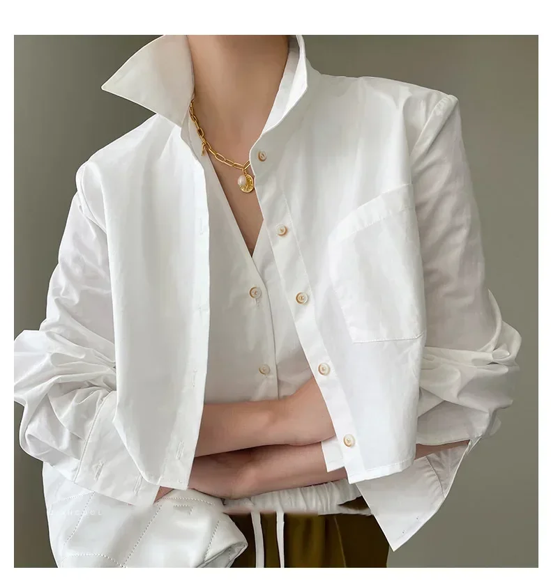 TPJB New Fashion White Shirt Female Design Sense Minority Short Korean Commuting Shirt Casual Long-sleeved Fake Two-piece Top