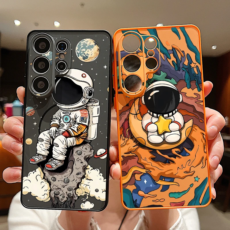 Capa de Telefone Magnética com Padrão de Astronauta Fofo para Samsung Galaxy S26 S25 S24 S23 Ultra S25 FE A57 A56 A37 A17 A55 A26 A36 A35