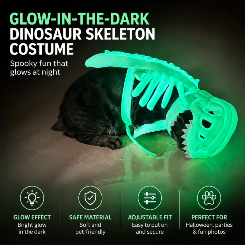 Dinosaur-Patterned Pet Bodysuit  For Dogs Cats Funny Photo Prop Cosplay Costume Halloween Pet Clothes, It Will Glow In The Dark - view 4
