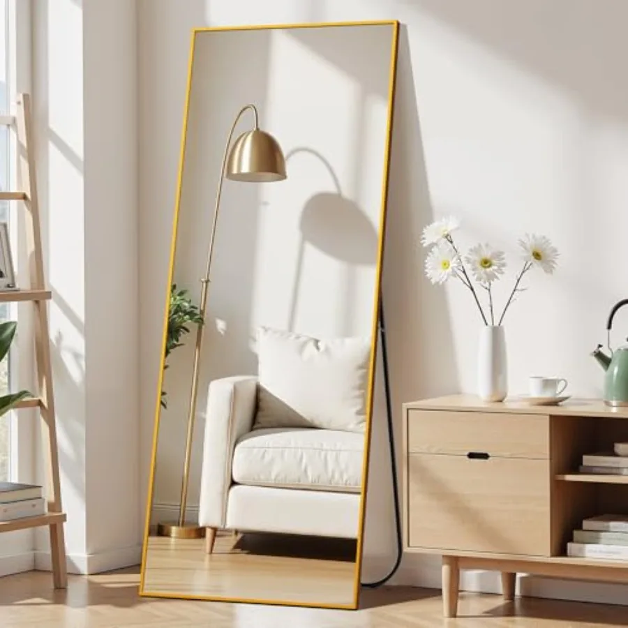 

59"x16" Full Length Mirror with Stand, Shatter-Proof Glass Aluminum Frame Mirror, Free Standing Leaning Mirrors Hanging Mounted